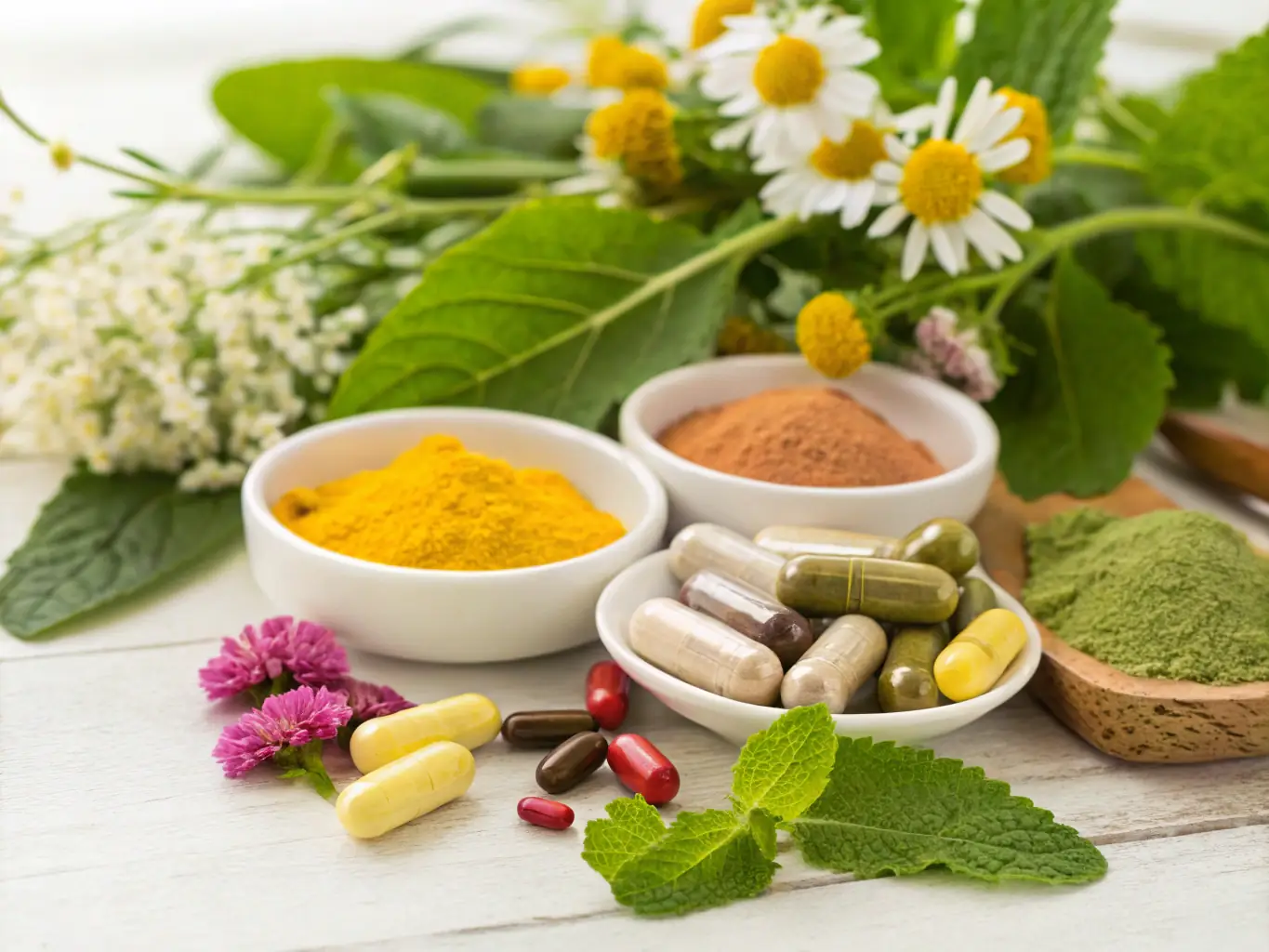 A vibrant photograph showcasing a variety of colorful and appealing food supplement capsules and tablets arranged artfully on a clean, white background, emphasizing their health benefits and visual appeal.